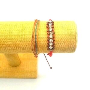 PURA VIDA Bracelets Rhinestones Colors of Mauve Sage & Cream Threading